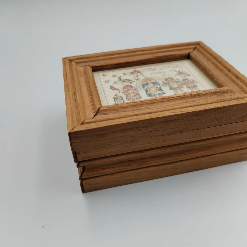 Vintage Oak Wood Angel Trinket Box Mimi Watching Over You Framed Lid Memory Gift